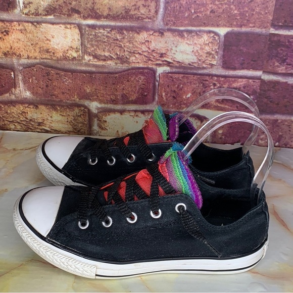 Converse All Star Black Low Top Rainbow Tulle Lace Up Canvas Sneakers - Picture 1 of 8